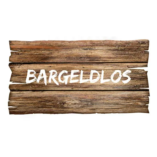 Ein Holzschild auf dem bargeldlos steht